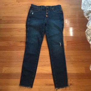 10” High Rise Skinny Jeans, button-front.